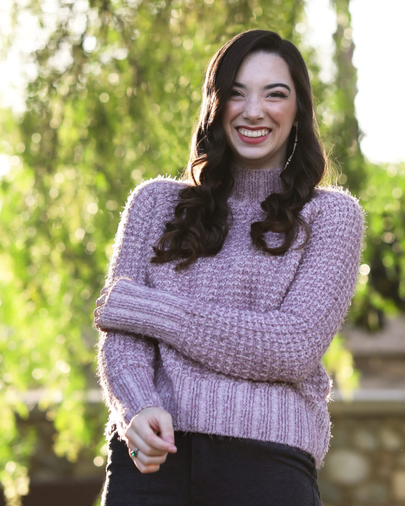 senior in lavender sweater