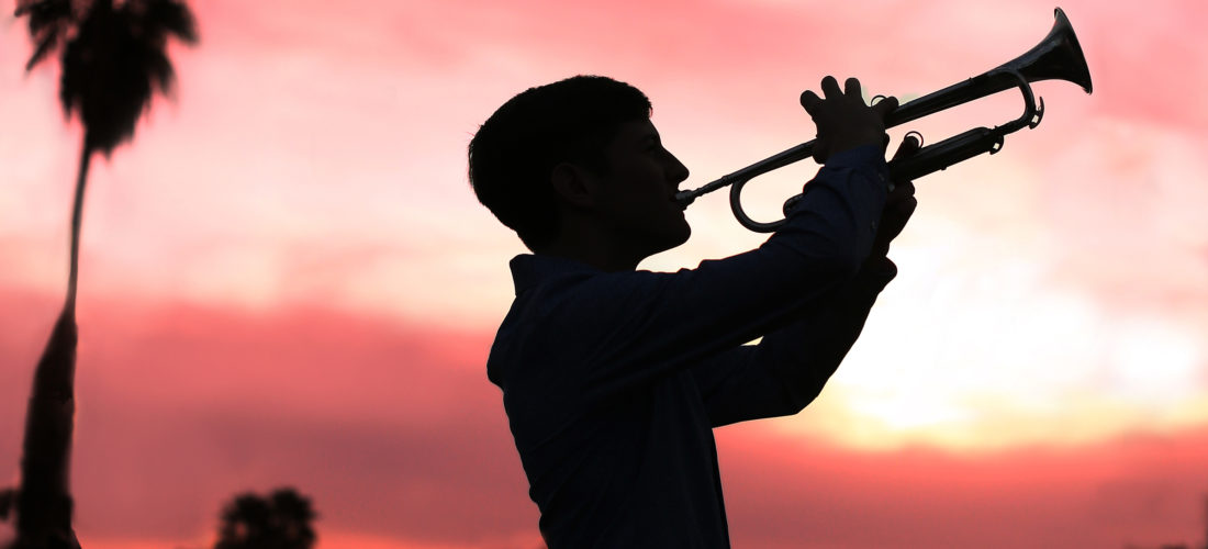 sunset photo with trumpet