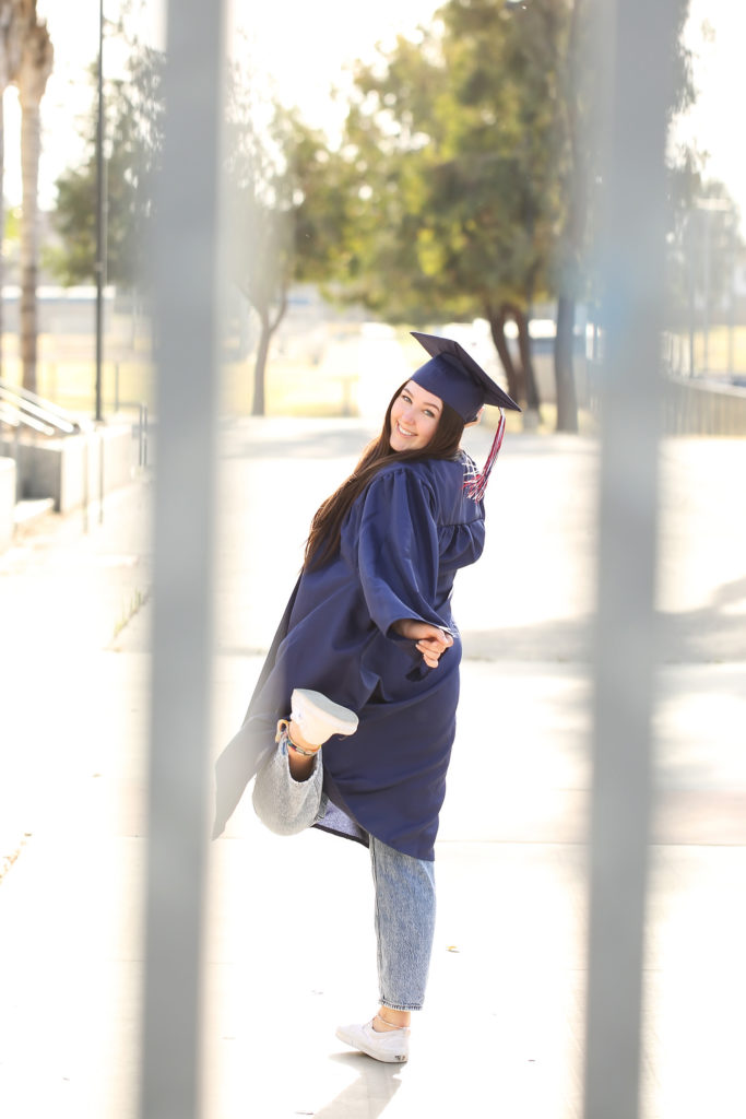senior girl in cap and gown